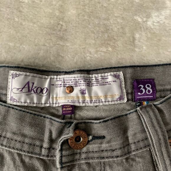 Akoo Mens Gray Straight Denim Jeans Size 38x33 Cotton Pants - Picture 4 of 10